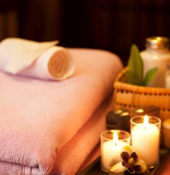 Spa Serenity with Coral Towels and Orchid